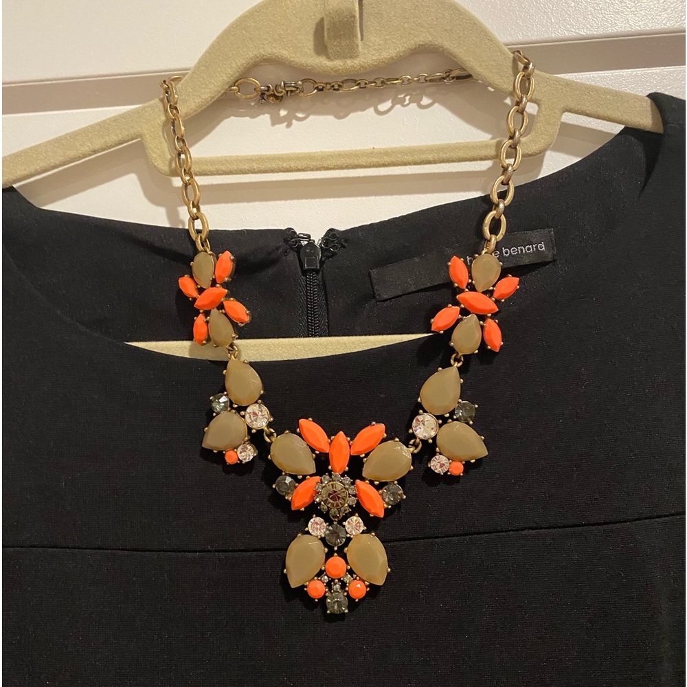 Necklace. Coral, brown, black, gold chain